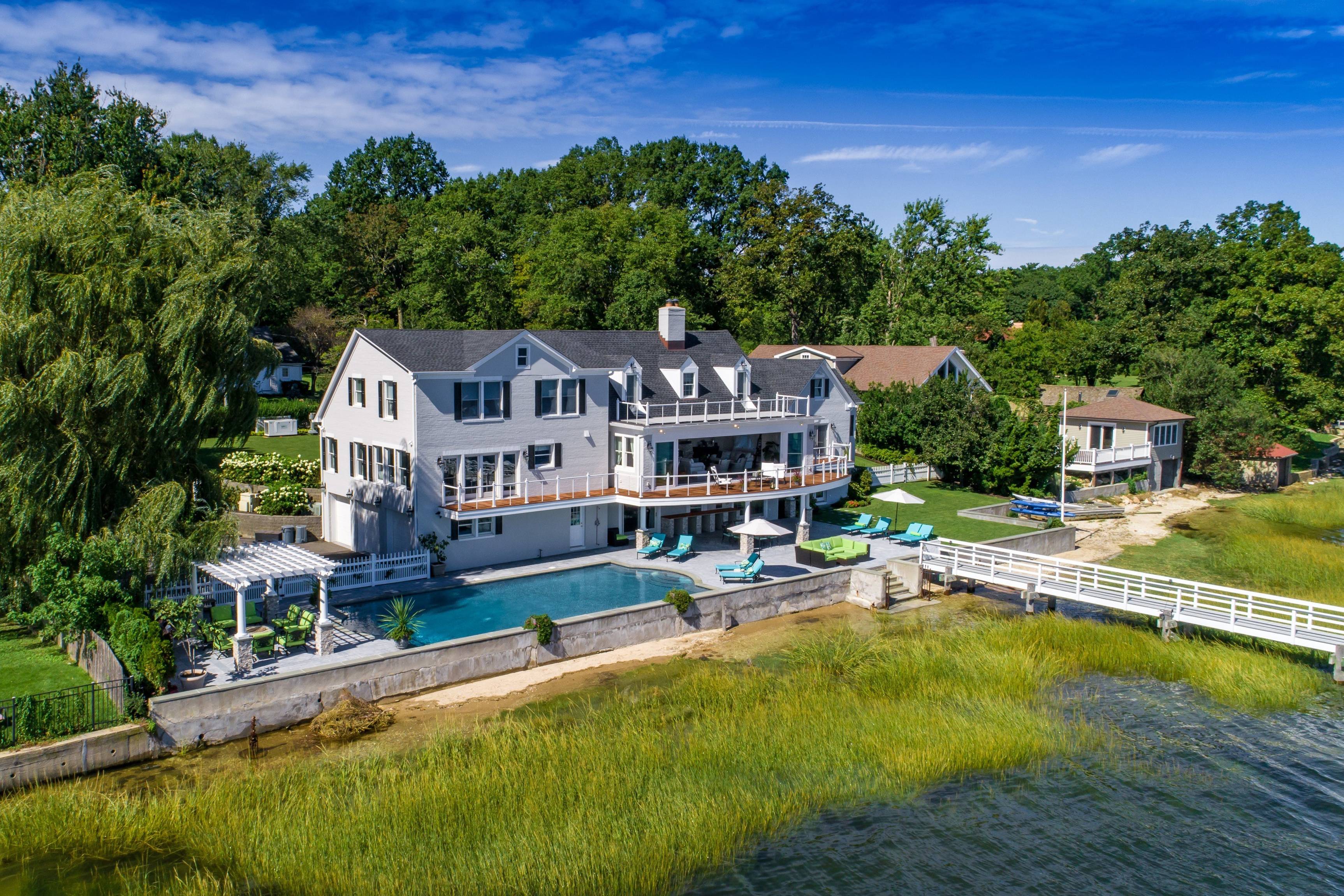 Gated Waterfront Estate  With Over 100 Ft Dock Overlooking Oyster Bay Harbor!