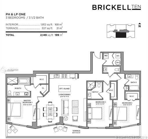 Spectacular Floor Plan 3 Bedroom / 3 - BRICKELL TEN 3 BR Penthouse Brickell Florida