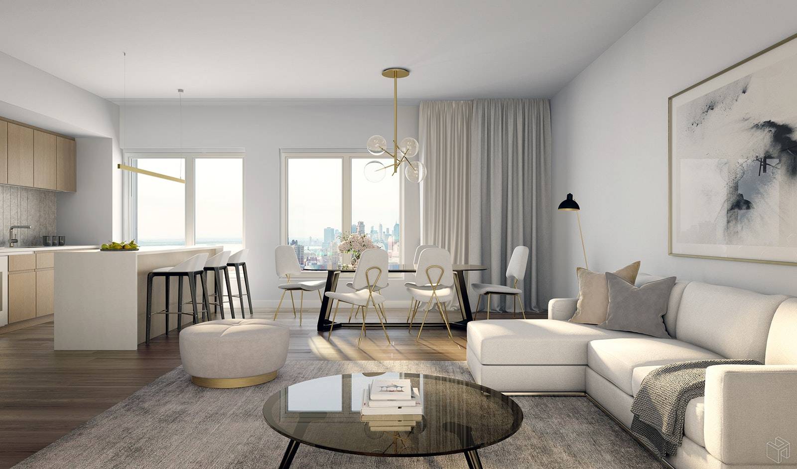 This West facing residence overlooking Downtown Brooklyn has an open plan and luxurious master suite, second bedroom with walk in closet, and large kitchen with dining area.