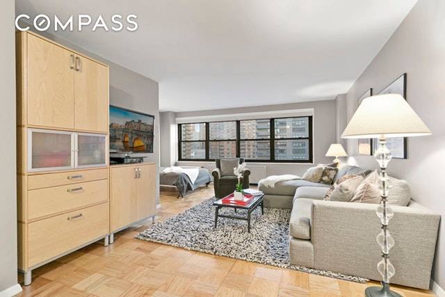 Spectacular sunny high floor spacious alcove studio with five closets and expansive southern exposure including city and garden views from the 20th floor will WOW you.