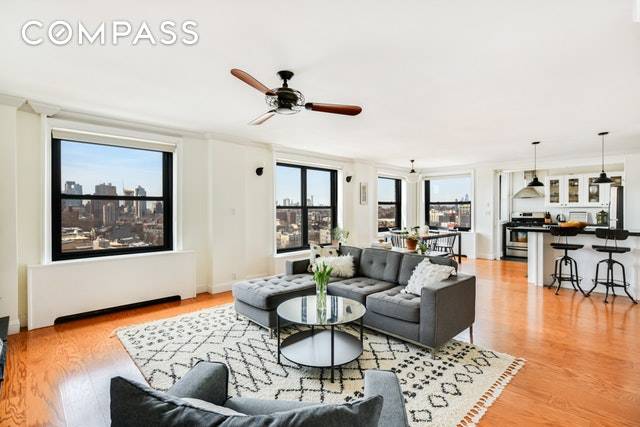 This rare combination unit at the Clinton Hill co ops is an enviable combination of panoramic views of Manhattan and Brooklyn, private outdoor space, oversized windows throughout, and ample closet ...