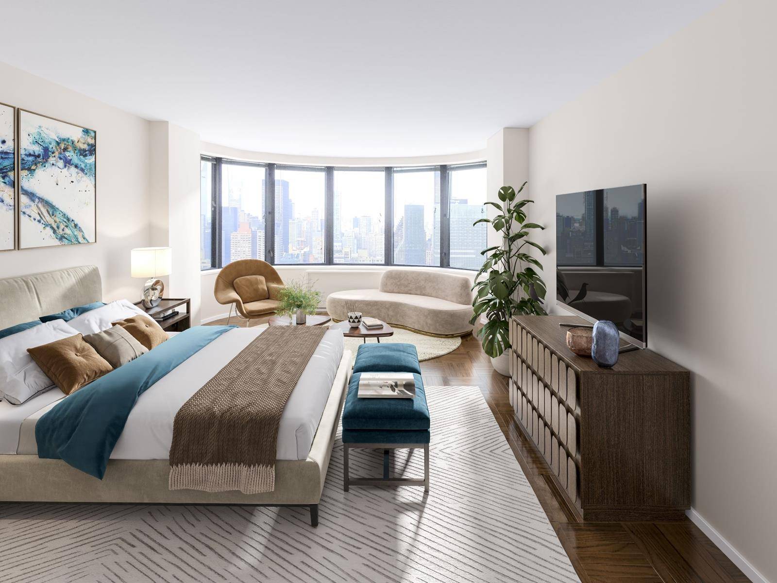 Helicopter views from one of Midtown East s most luxurious full service condominiums, this rarely available over sized alcove studio offers light, space, and spectacular unobstructed views of the East ...