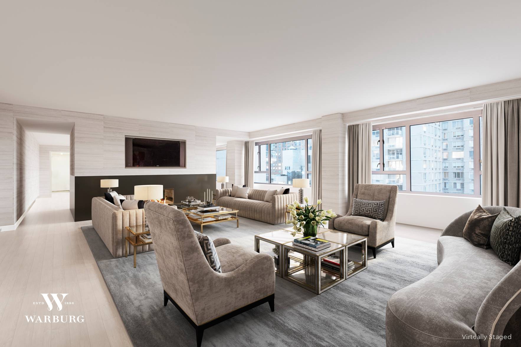 Located on the 16th floor of the coveted central C tower of the Manhattan House Condominium, this renovated 4 bedroom, 5 bathroom residence has it all.