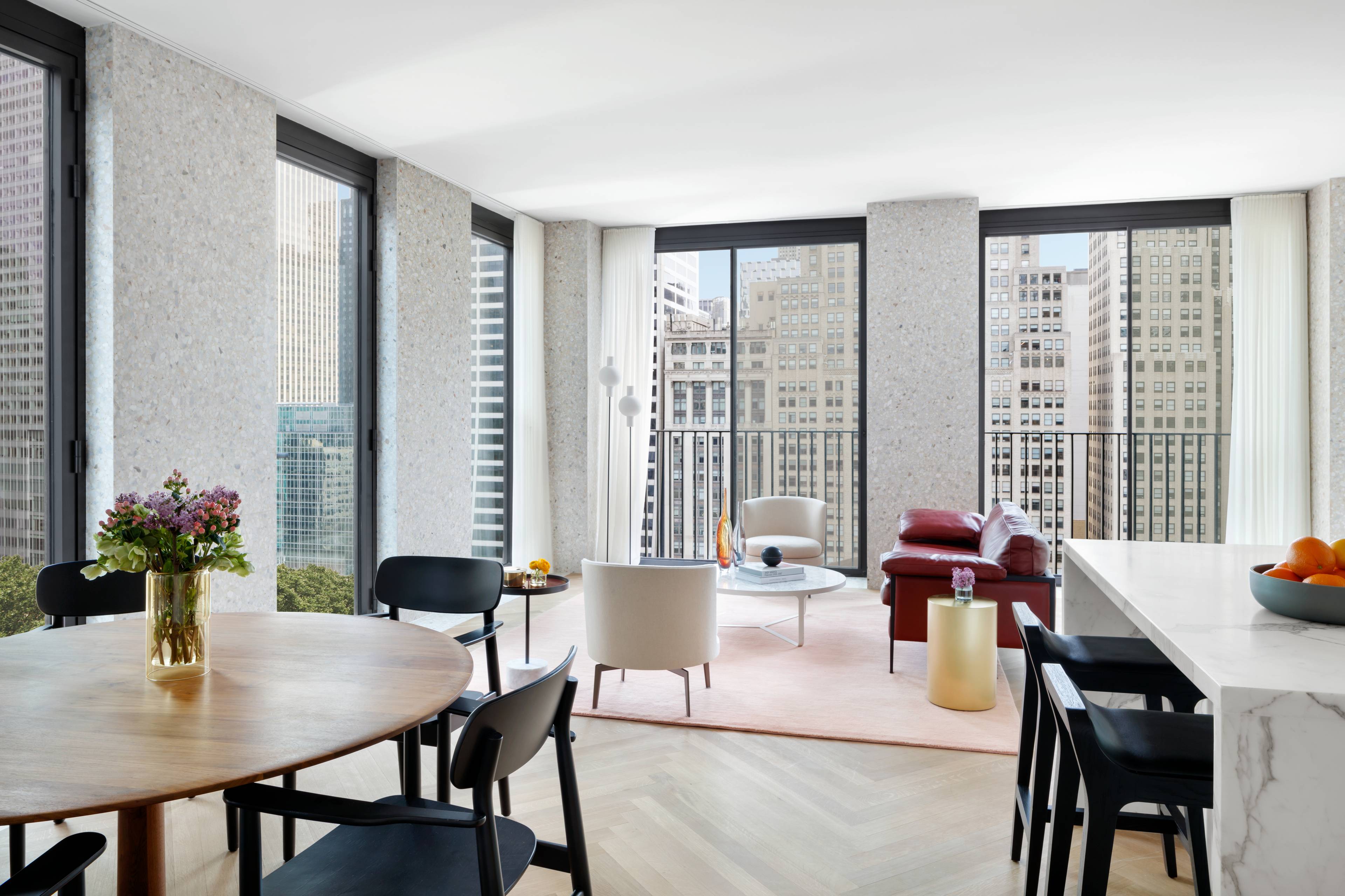 Located high above vibrant Bryant Park in the heart of New York City, this corner two bedroom residence, designed by David Chipperfield Architects, wraps the northwest corner with fourteen floor ...