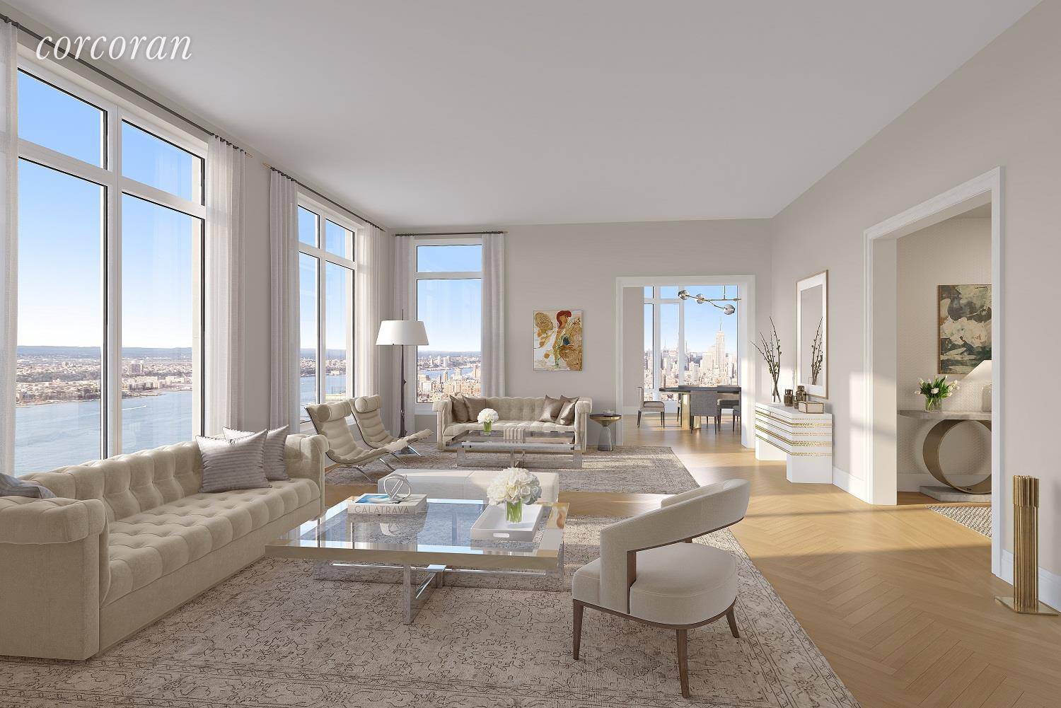 Occupying half of the floor, this residence captures sweeping views of Midtown and the Hudson River.