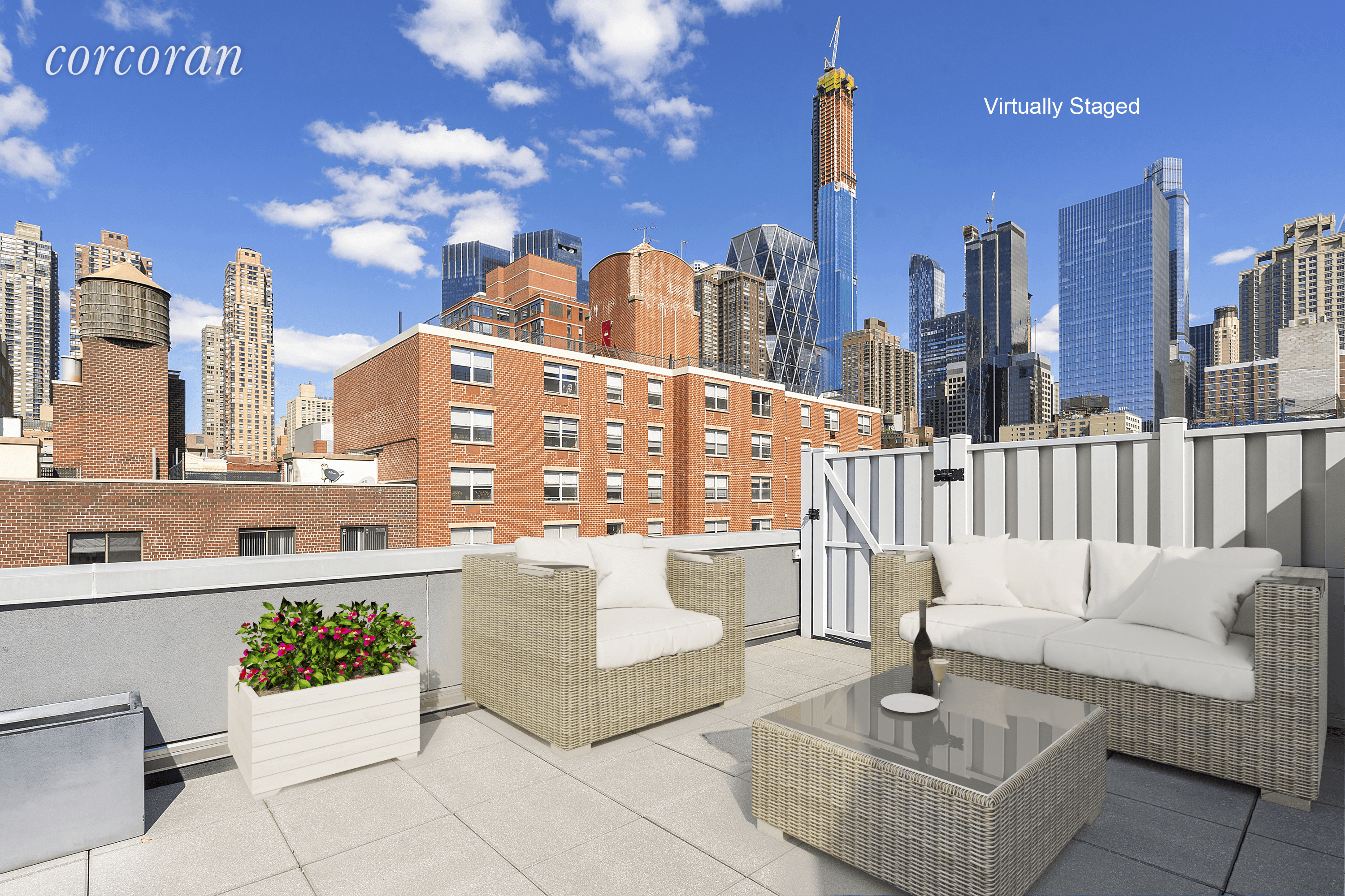 425 West 53rd Street Penthouse 2 is a unique and luxurious 2, 138 SF 4 bedroom 3 bathroom triplex condo with 430 square feet of private rooftop terrace.