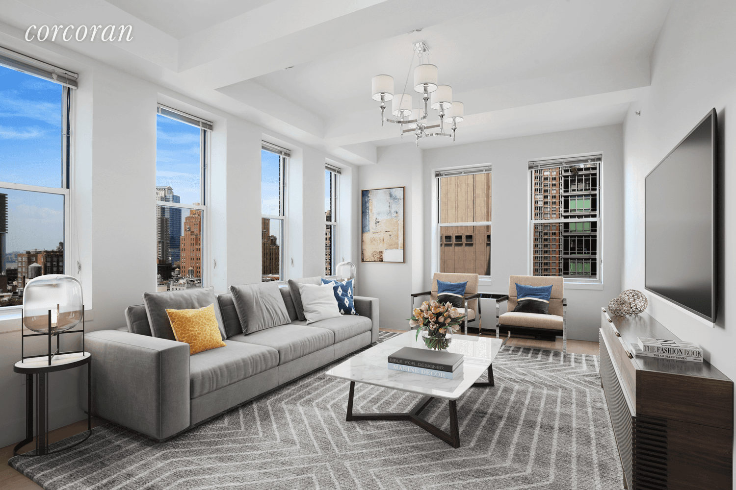 NEW PRICE ! Gaze across the roof tops of Tribeca from this lovely two bed, two bath condo.