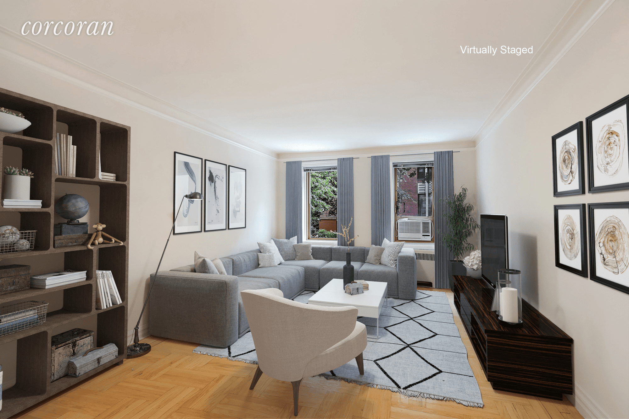 INWOODS MOST ENCHANTING OFFERING This gorgeous RAISED 1st FLOOR corner 2 bedroom 2 bath has graceful proportions with impeccably restored Deco details, all beautifully enhanced by natural light from the ...