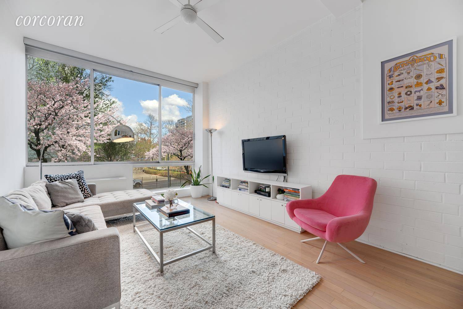 Be home in residence 209 at 77 Bleecker, a quiet and peaceful, sun drenched 1 bedroom directly overlooking the colorful tree tops of Mercer Street Park.