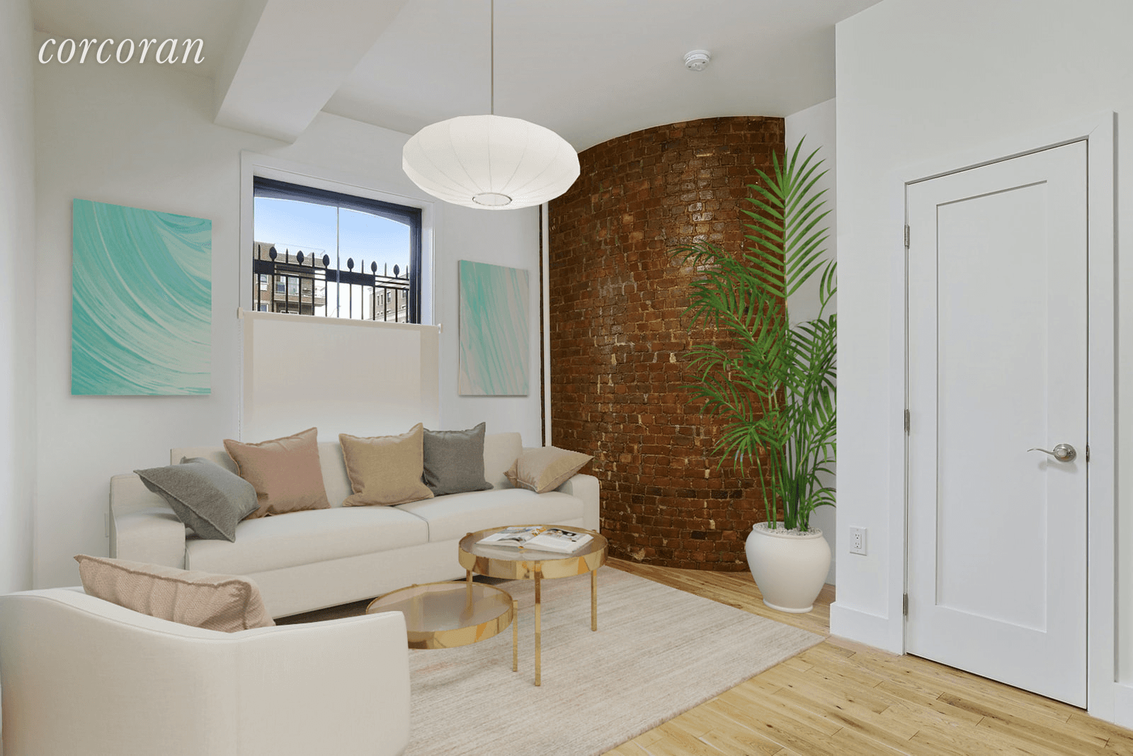 High ceilings, large sash windows, exposed brick and beautifully finished hardwood floors frame this fully renovated, loft like one bedroom condo in Cobble Hill.