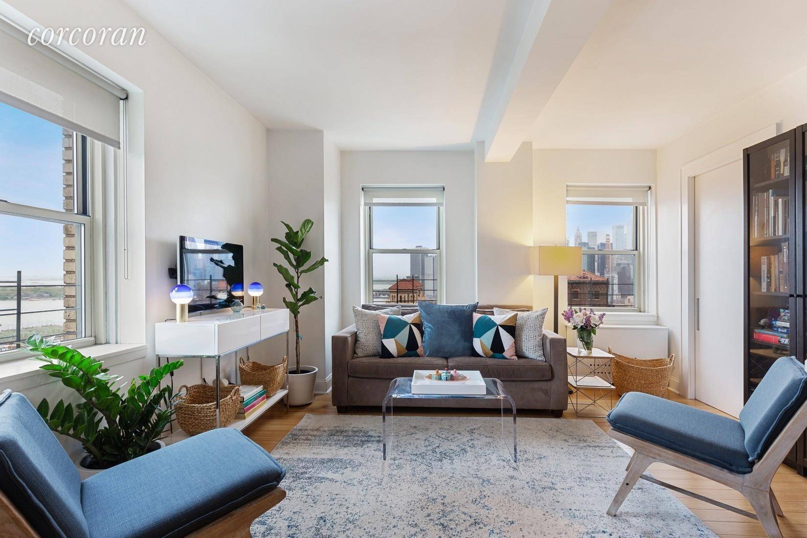 On the 19th floor, above tree lined Brooklyn Heights, with breathtaking views of Manhattan, the New York Harbor, and Brooklyn spanning to the Verrazano Bridge, this beautifully architect renovated, two ...