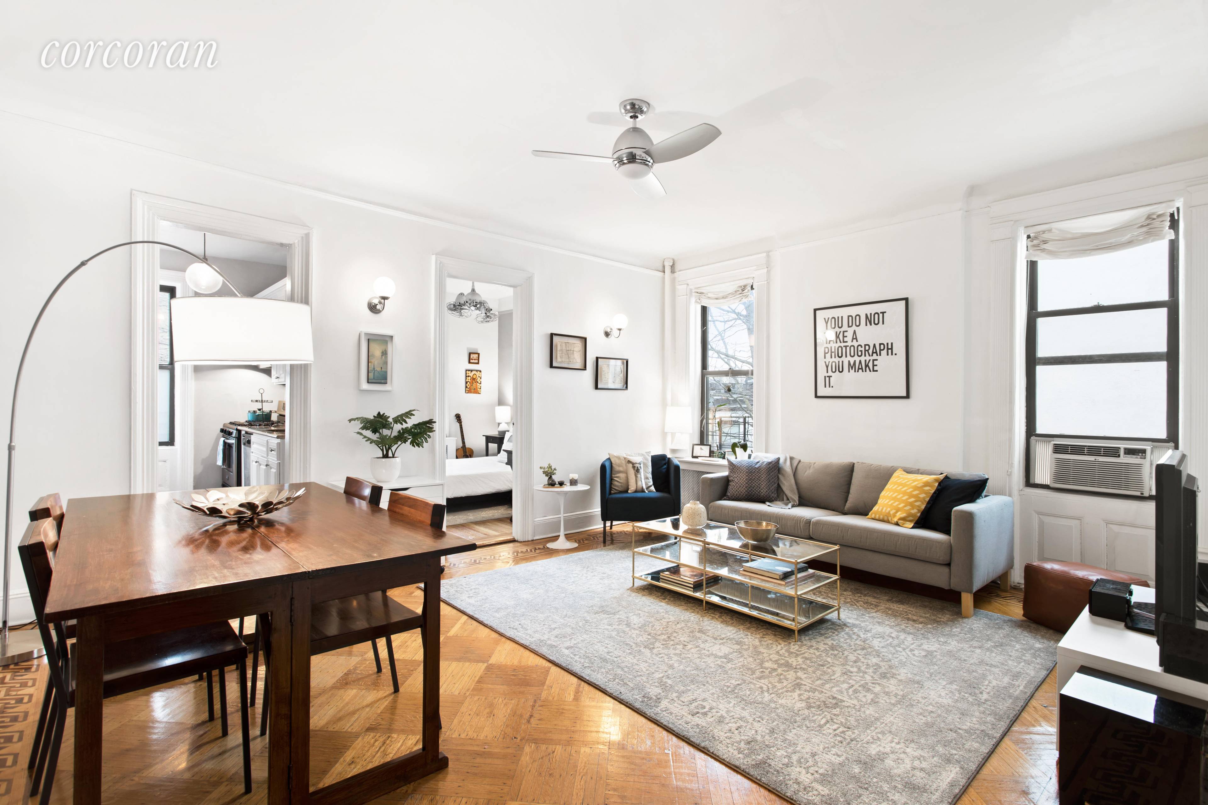 Welcome home to your gracious, two bed, one bath, pre war condo on a picture perfect block in the heart of Park Slope !