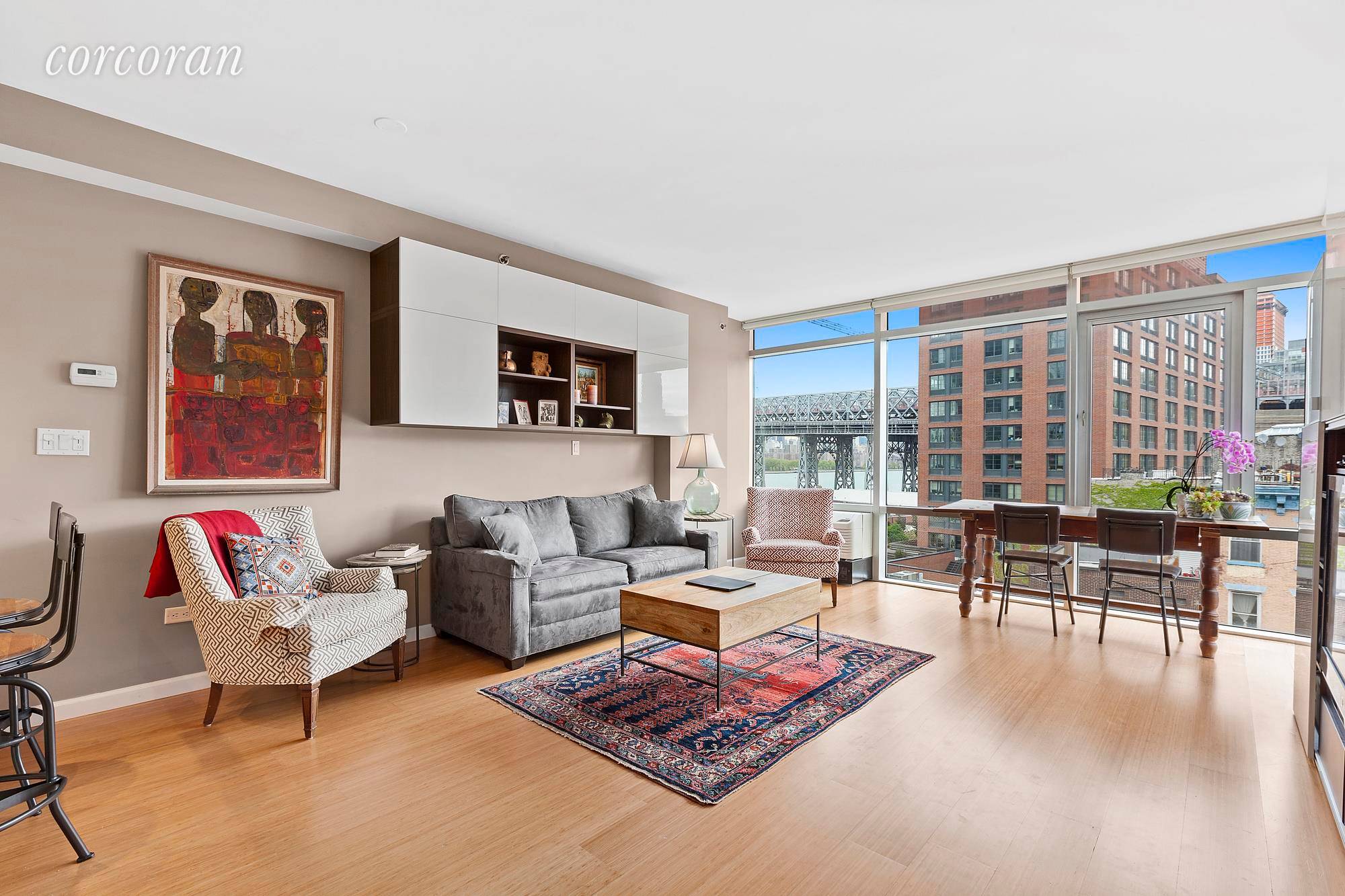 Welcome home to this high floor Designer one bedroom apartment with impressive views of NYC, The Williamsburg Bridge amp ; East River !