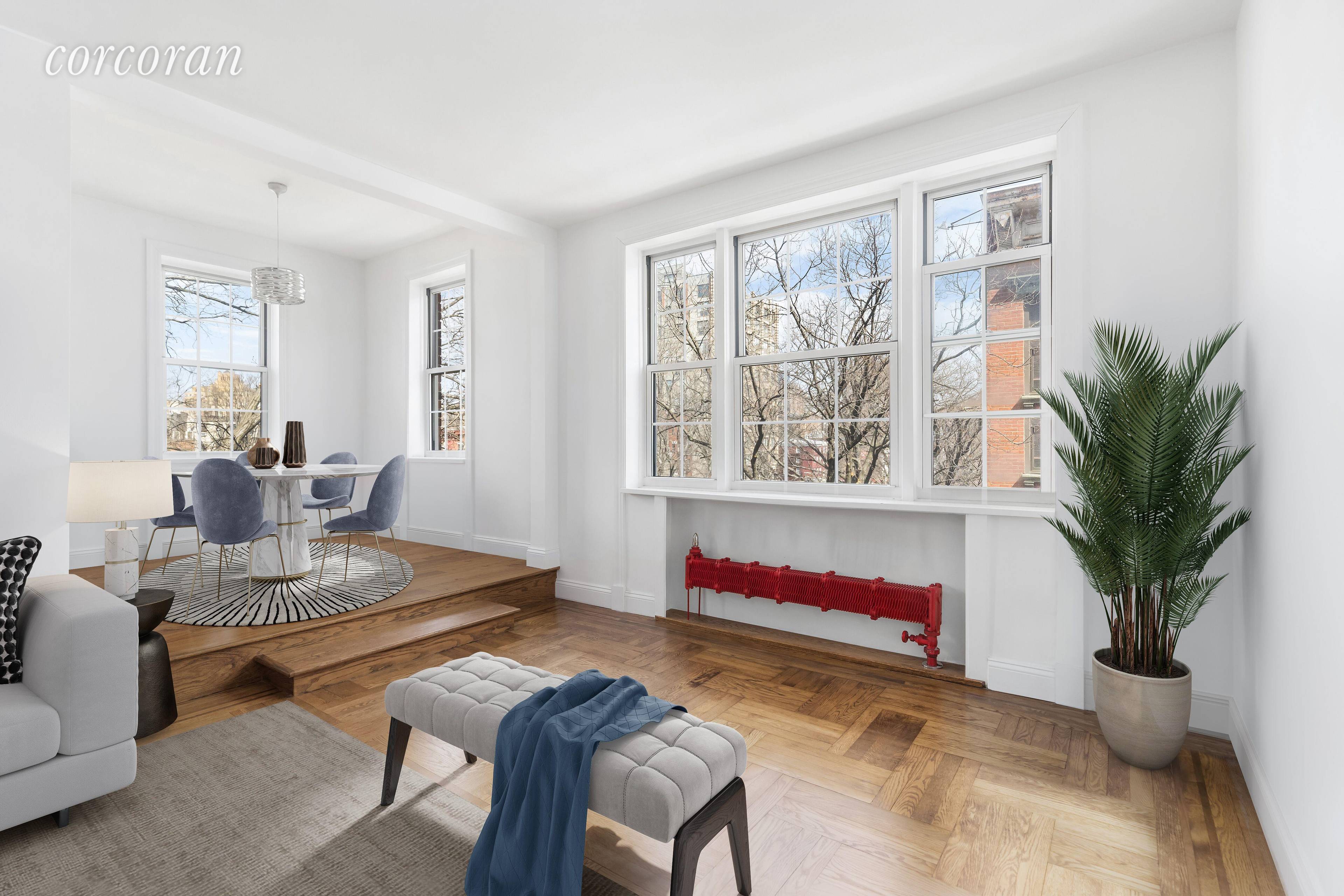 Located at 25 Minetta Lane, one of the most coveted Art Deco Pre War buildings in Greenwich Village, this sun filled one bedroom offers village charm with a modern flair.