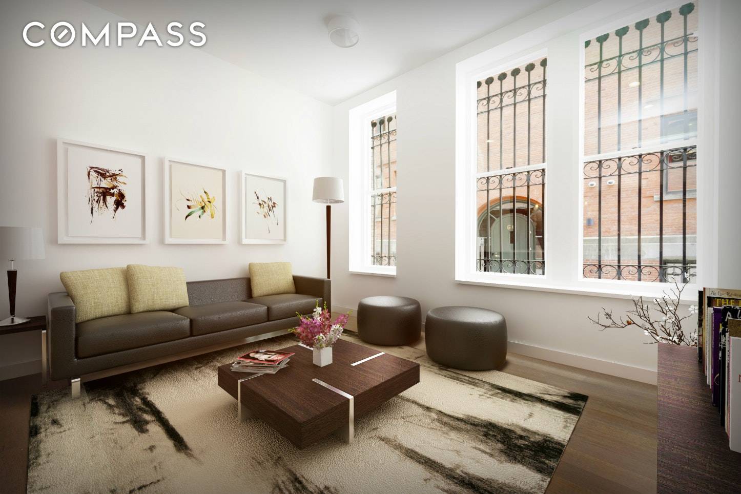 This dramatic and stylish home is a contemporary two bedroom set in an elite, newly restored prewar building on a serene cobblestone street in the heart of Tribeca.