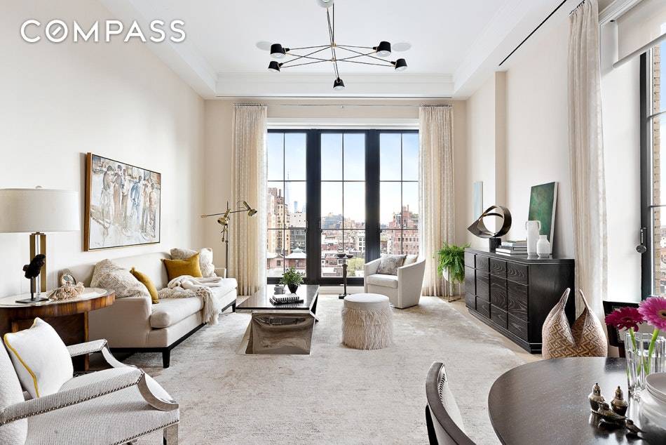 Enjoy breathtaking southwestern views, 14 foot ceilings, as well as the exquisite floor to ceiling windows of this gorgeous corner home in Chelsea's most notable deco building, Walker Tower.