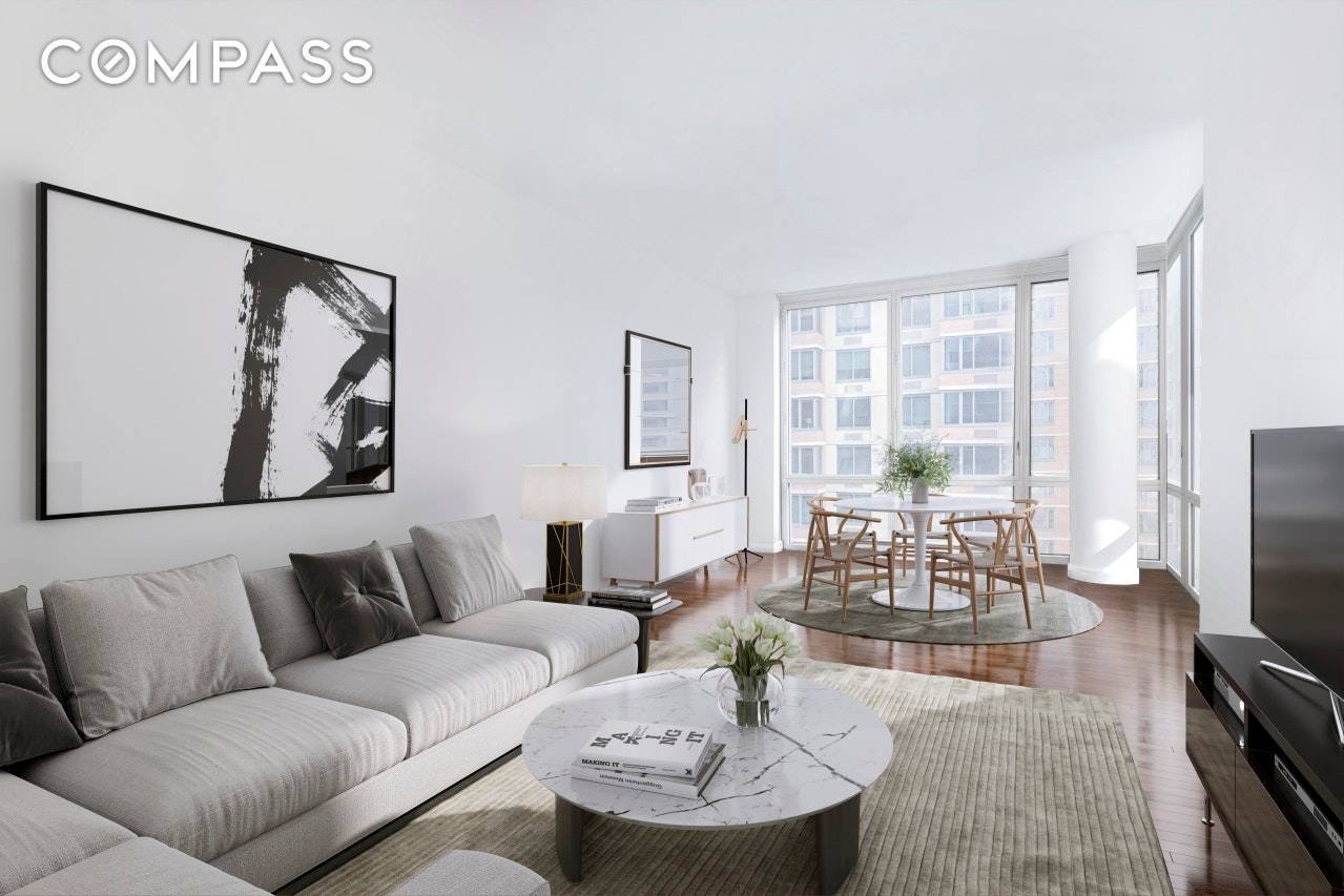 This rarely available, SOUTH FACING, one bedroom apartment with wrap around floor to ceiling windows get tons of sunlight.