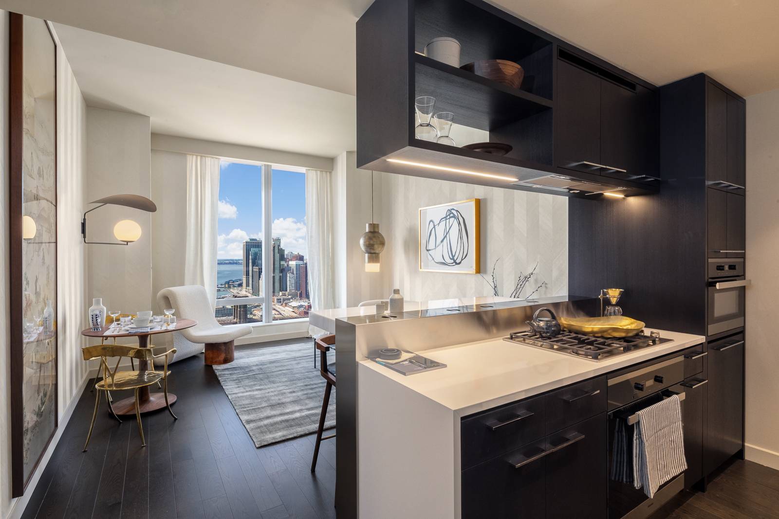 Residence 62E is a 1, 400 square foot three bedroom, two bathroom with an open gourmet kitchen and breakfast bar.