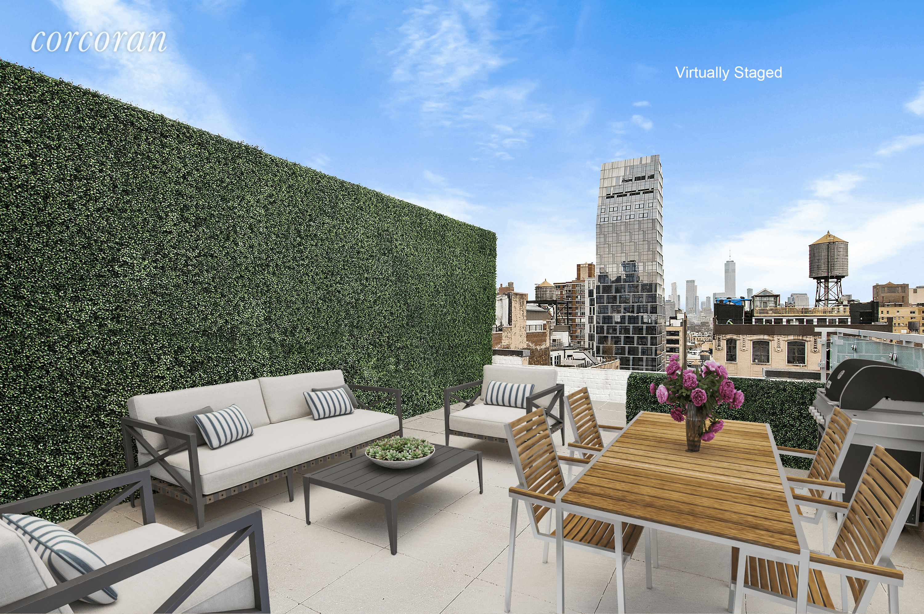 TWO perfect and exclusive SOUTH FACING SUNLIT OUTDOOR PENTHOUSE TERRACES with open skies above.