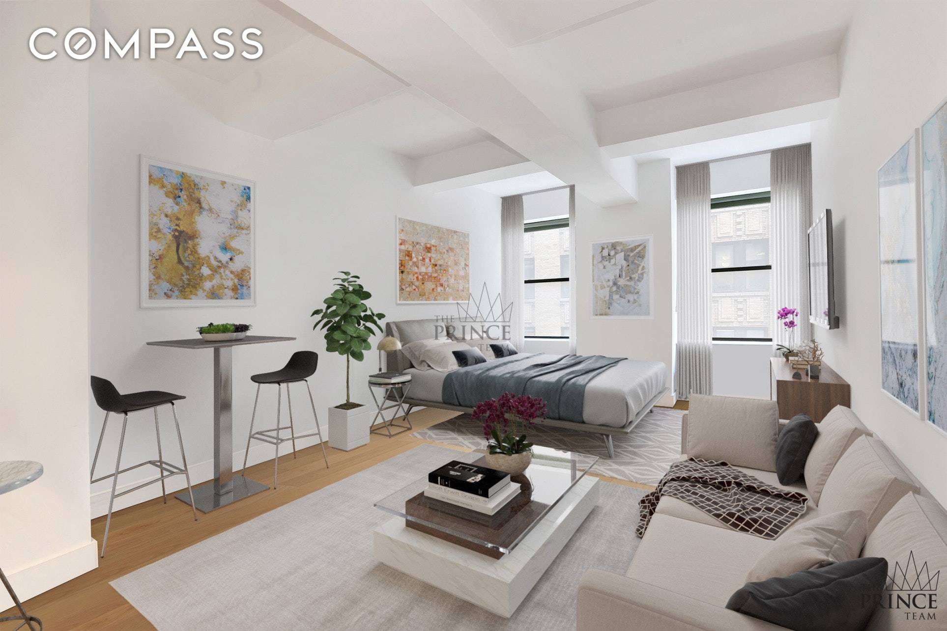 This immaculate studio with bonus room offers the perfect combination of classic proportions and contemporary conveniences in a stellar full service FiDi building.