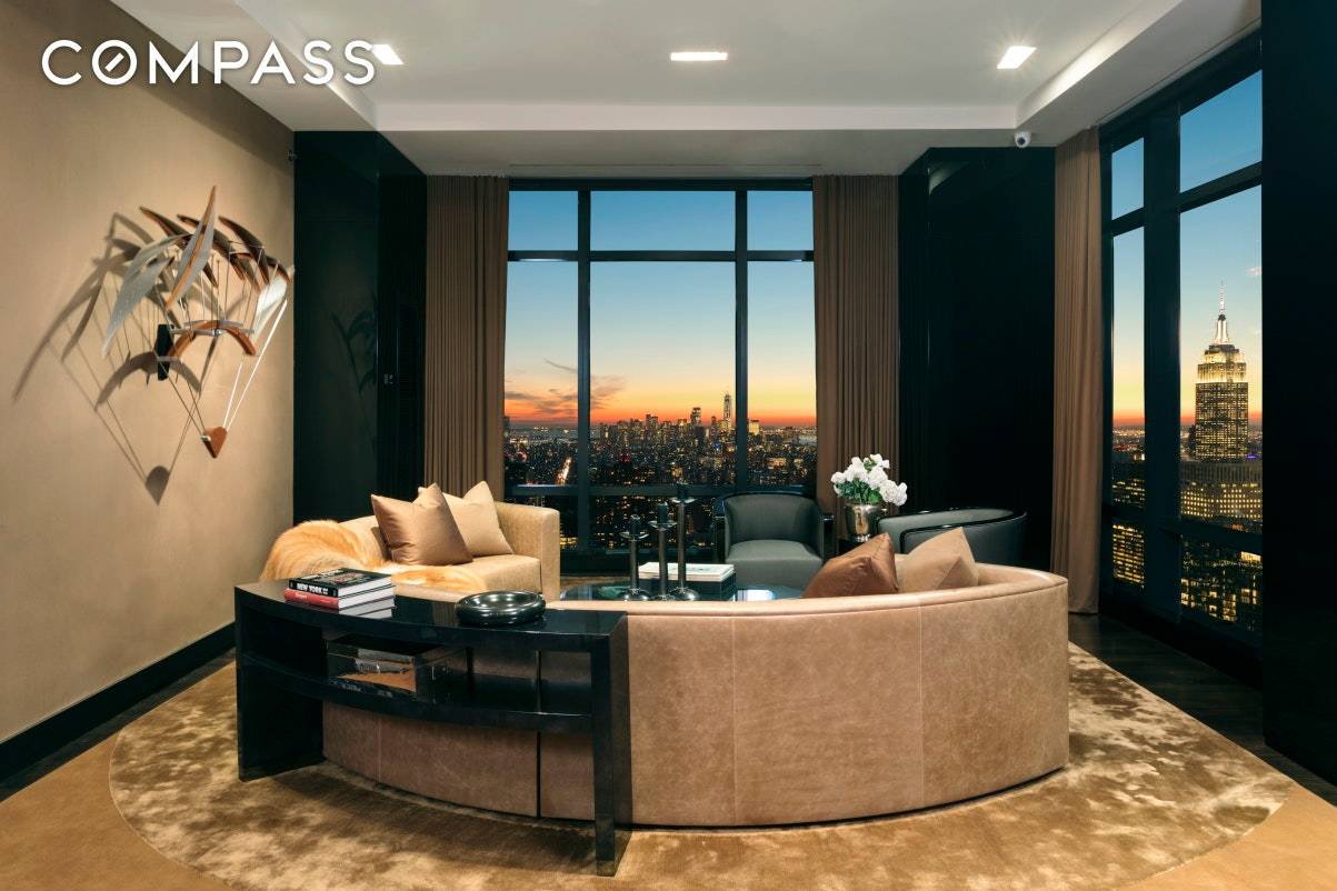Perched atop 845 United Nations Plaza, the two bedroom home was designed by the famous designer, Mark Cunningham who gave it warmth and sophistication.