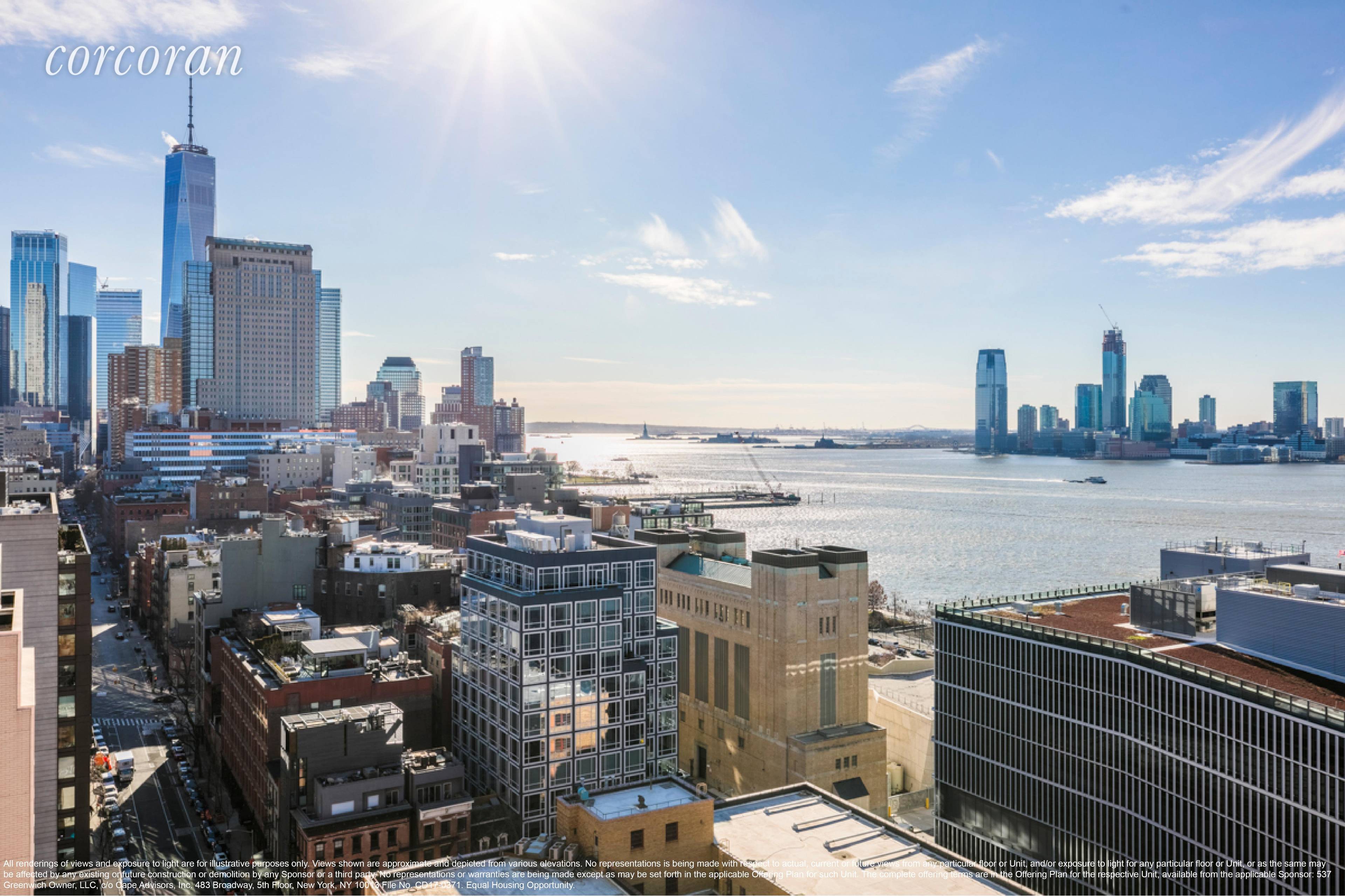 Residence 23A at Greenwich West is an exceptional two bedroom two and a half bathroom condominium home with an amazing South West corner living room making Lady Liberty and One ...