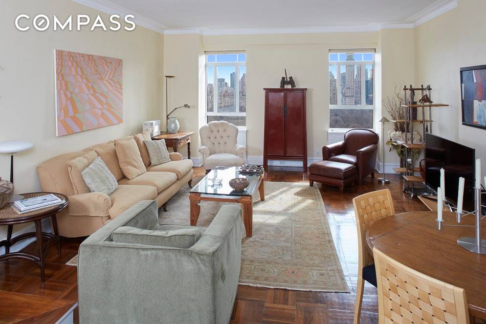 Central Park views from the living room and corner master bedroom immediately greet you upon entering this lovely furnished only sunny 2 bedroom 2 bath home at 25 CPW, a ...