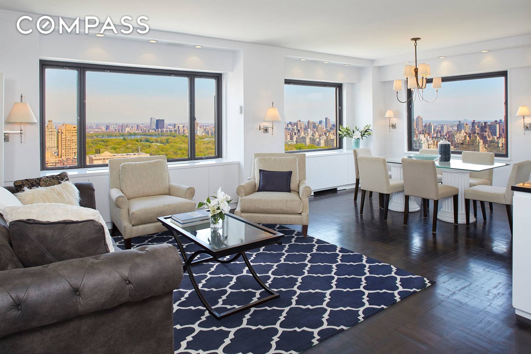 Incredible open city views encompassing Central Park grace every room of this luxurious corner 2 3 bedroom home plus internal media den or office on the 39th floor at One ...