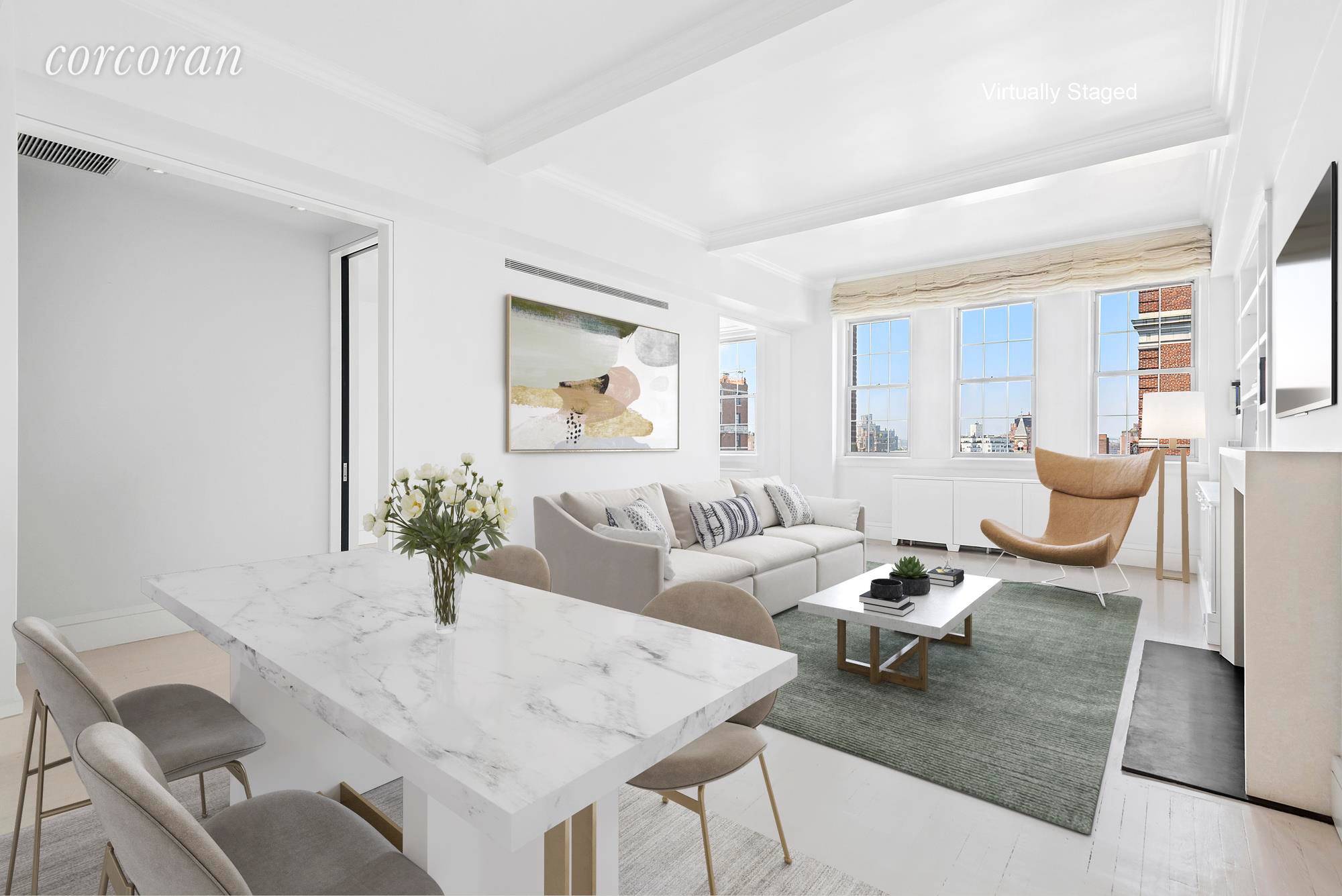 Perched high above lower Fifth Avenue in the heart of Greenwich Village, this marvelously bright and meticulously renovated one bedroom with central air, fireplace and 10ft ceilings is the quintessential ...