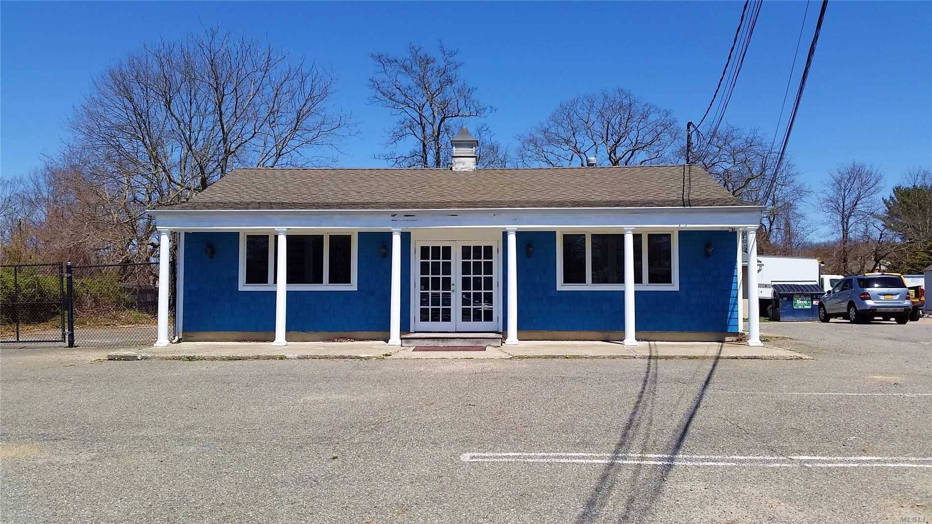 Free Standing Building with Bathroom, office space, situated on Montauk Hwy with great exposure and 8 parking spaces.