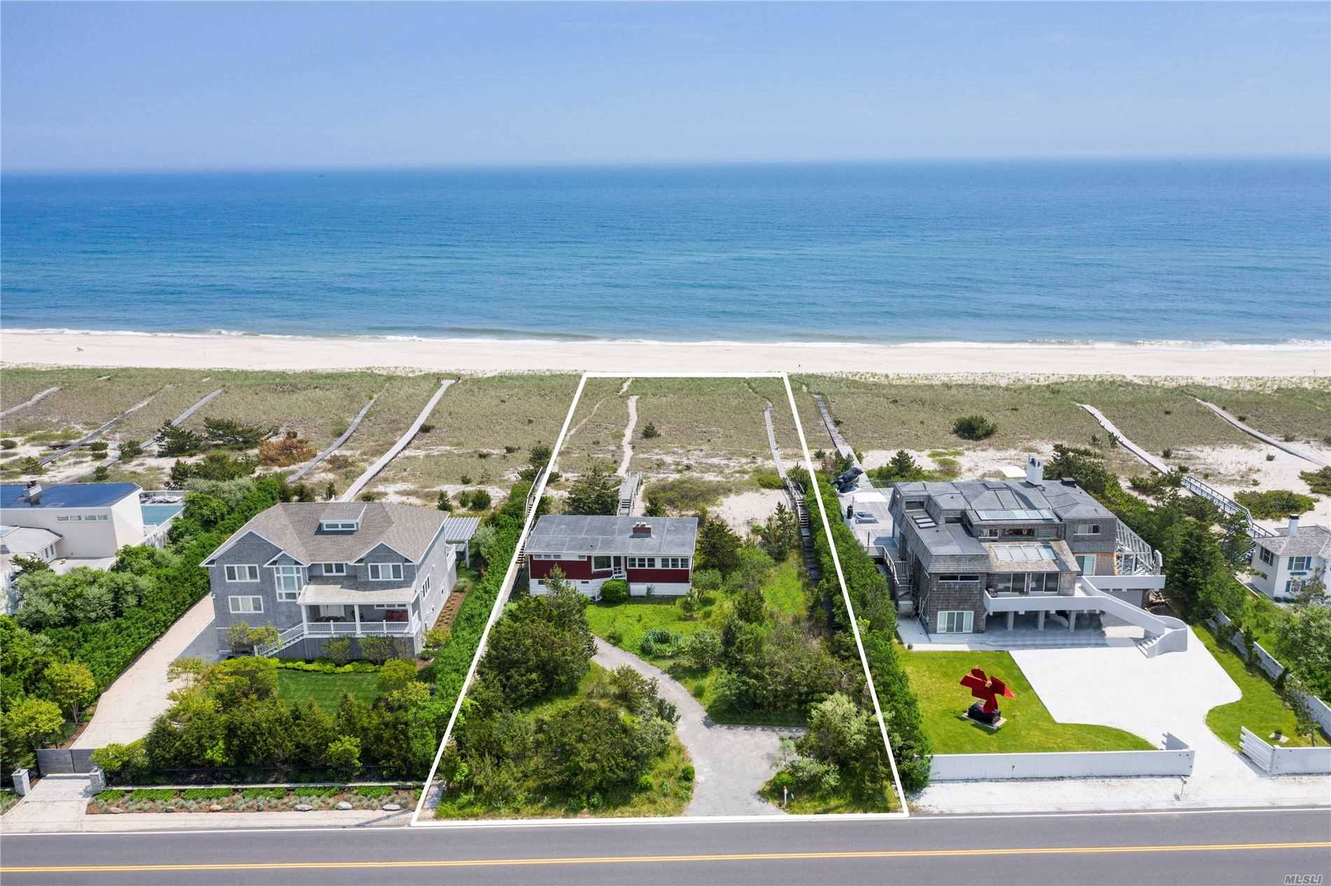 In one of the most desirable locations on all of Dune Road, this sun filled beach cottage on almost an acre of land offers a sizeable 100 feet of ocean ...