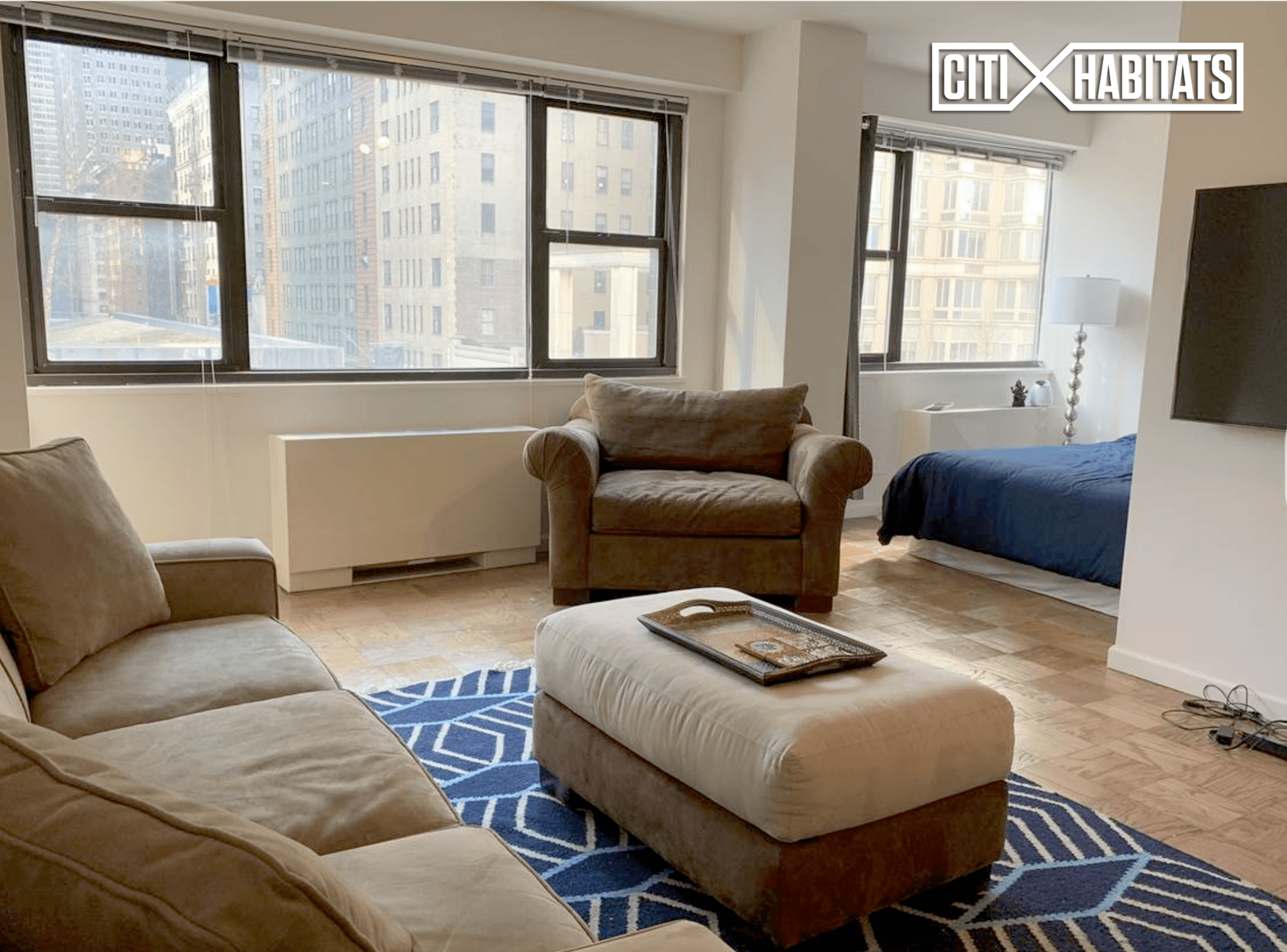 Fully furnished spacious and renovated alcove studio, centrally located in a Midtown West Columbus Circle doorman building.