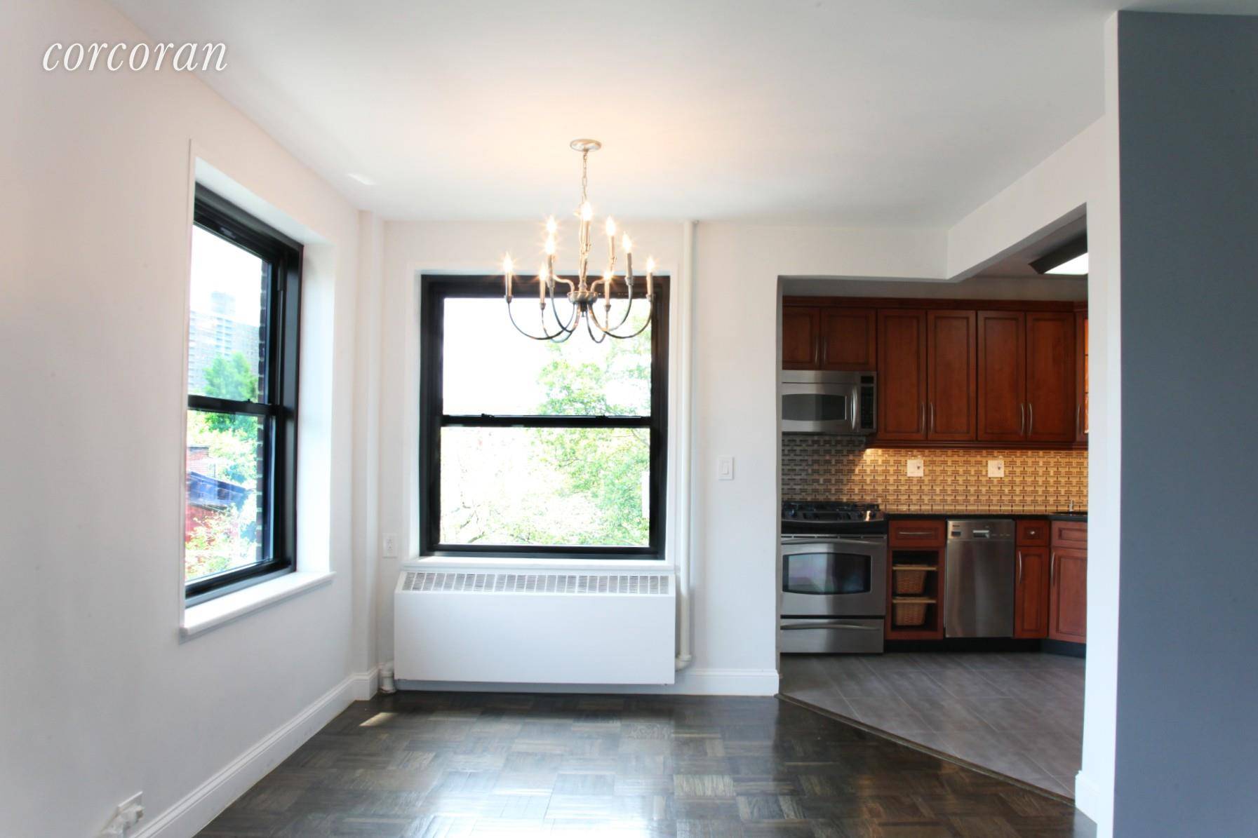 Spacious and bright, with a true 2 bedroom layout, a recently renovated corner unit, 6F has extra large windows overlooking Brooklyn treetops.