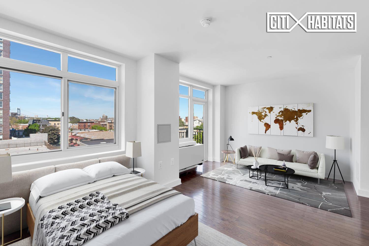 This spectacular and massive alcove studio with eat in kitchen and living space plus a gorgeous private 200 square foot terrace is larger than most 1 bedroom apartments.