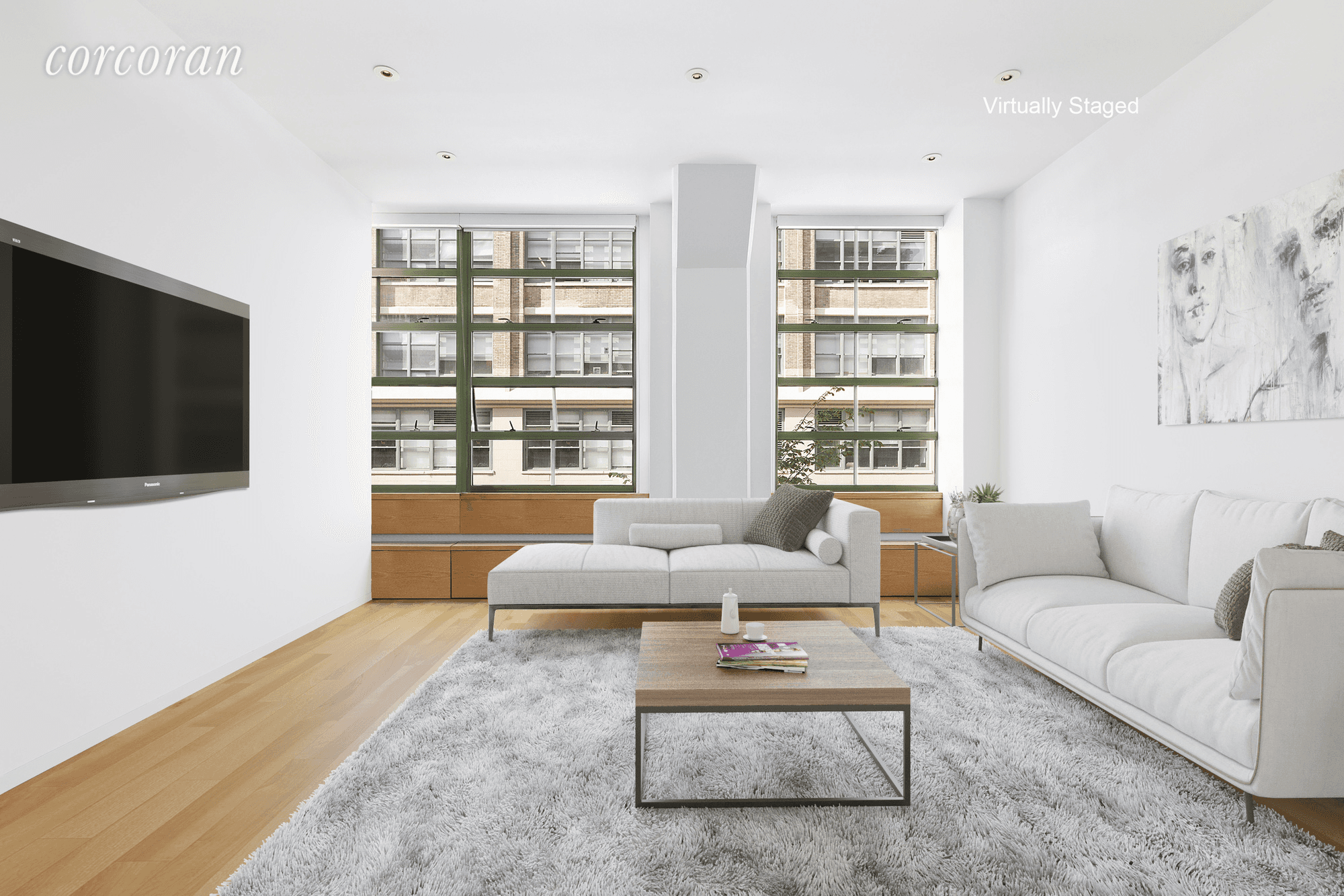 Grand proportions and sleek modern design make this renovated split two bedroom, two bathroom loft home an irresistible find in sought after Tribeca.