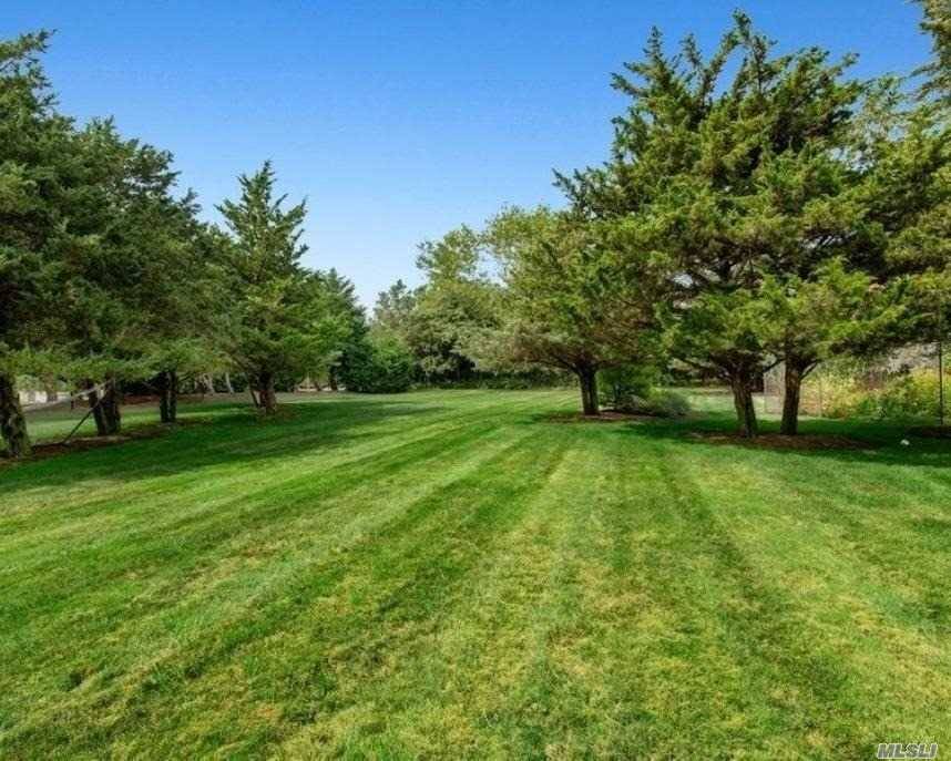 Pristine. 97 acre corner lot with lush lawn and framed by mature trees.