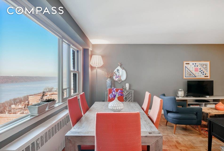 Newly renovated high floor converted Jr 4 with beautiful open Hudson river views at Cabrini Terrace, the premier doorman co op in Hudson Heights.