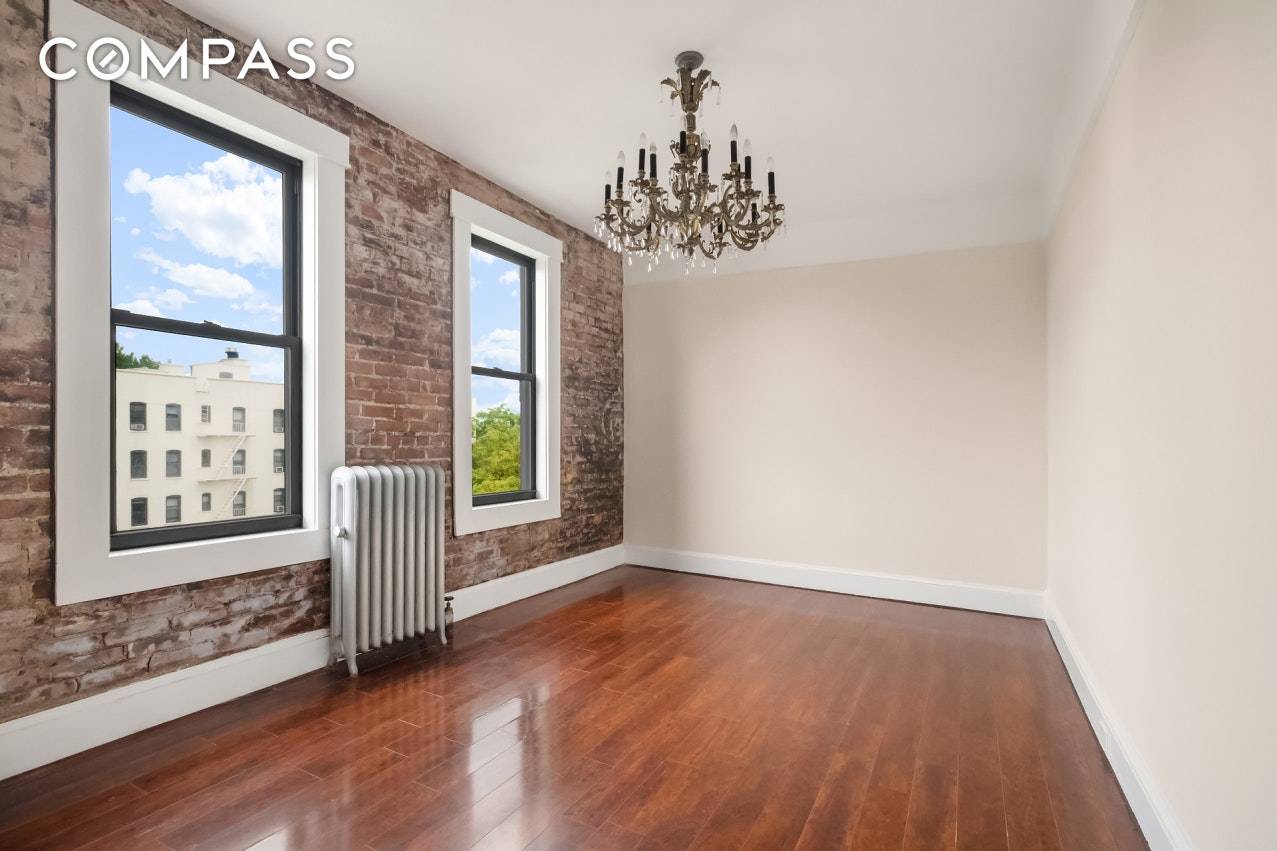 Sun drenched, true 4 bedroom with great open views, new hardwood floors, exposed brick, high ceiling, separate, windowed eat in kitchen, king size bedrooms with windows and closets.