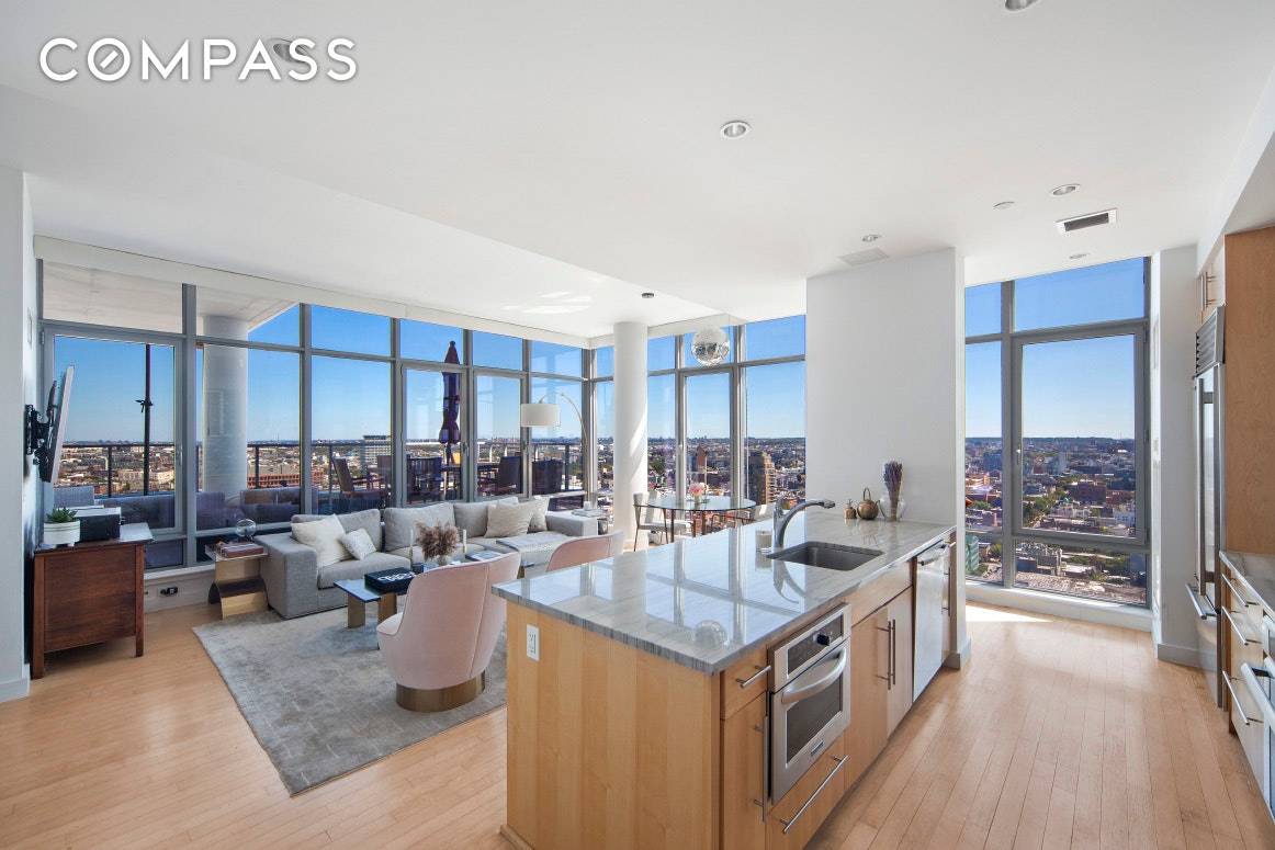Make your home in this stunning, one of a kind two bedroom, two and a half bathroom penthouse featuring epic views and premium finishes in Williamsburg's sought after Northside Piers.