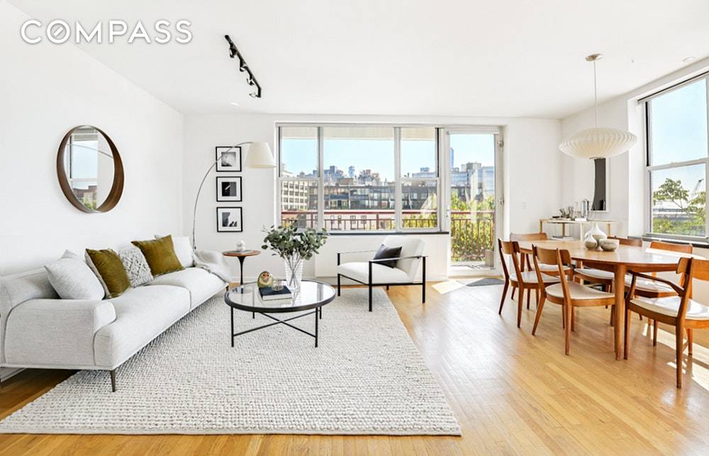 One of the cheeriest apartments in the West Village, this two bedroom, two bathroom condo residence boasts three sunny exposures with fabulous views from all rooms.