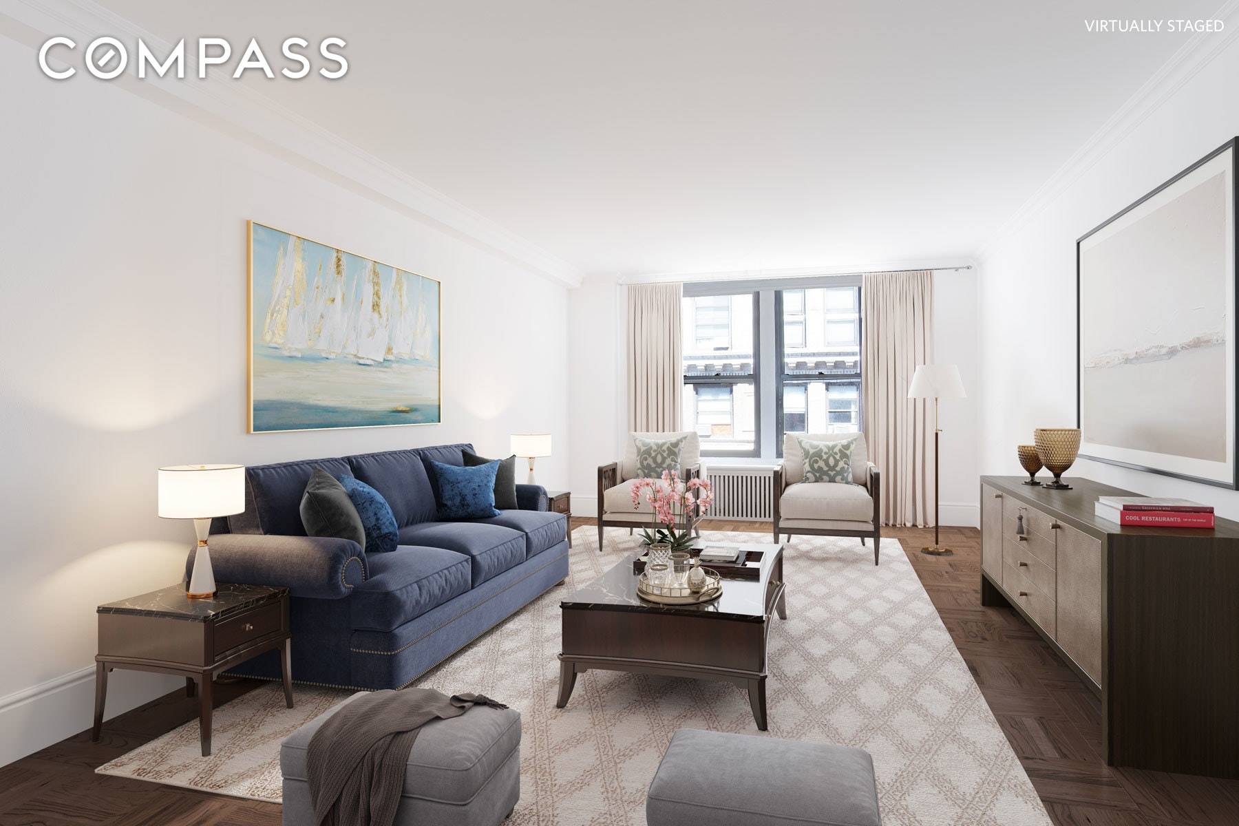 Designed by Rosario Candela, this gracious, renovated prewar Classic 6 has water views from almost every room and wonderful light from large windows.