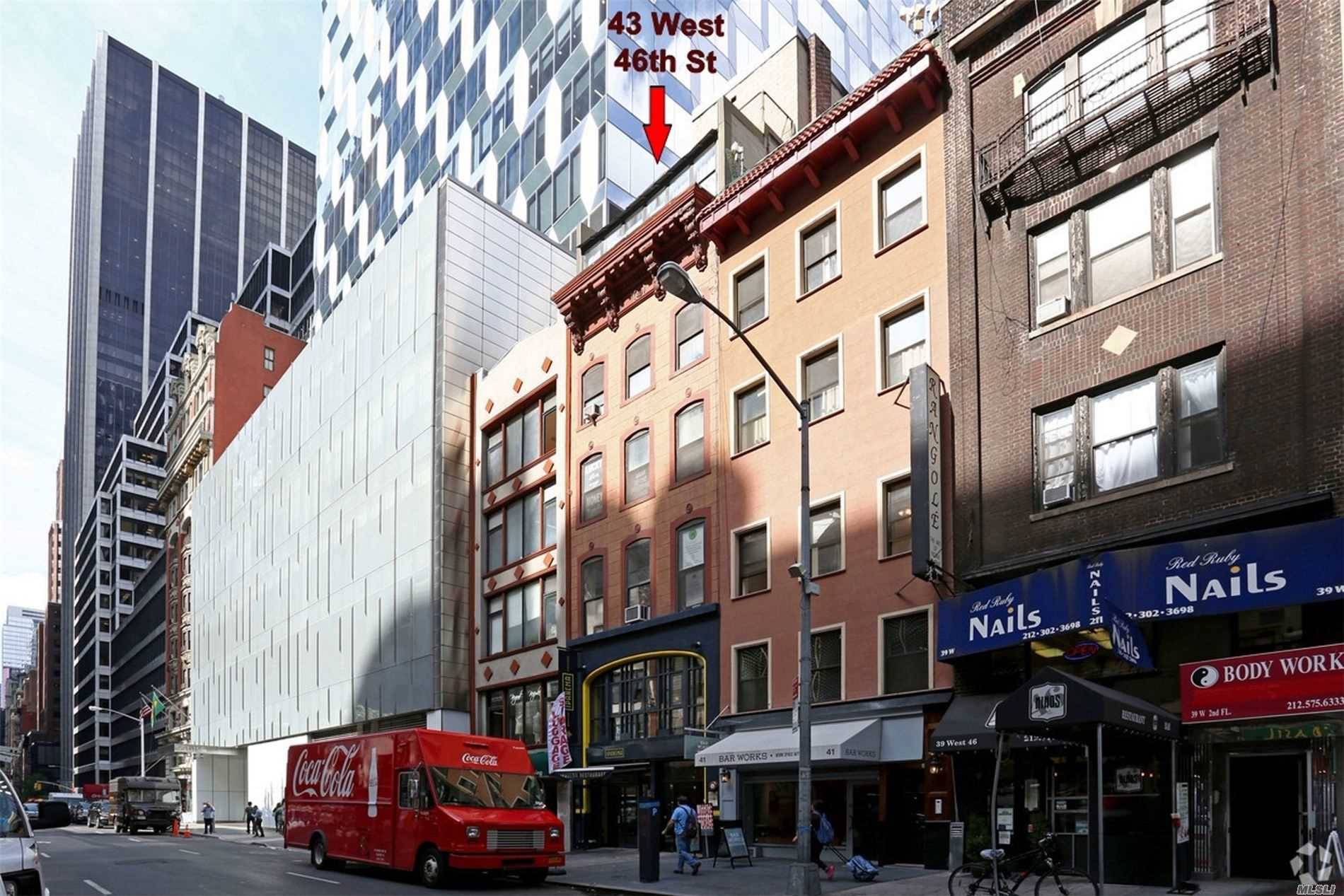 6 story prime location NYC Midtown elevator Office Building with a 3, 500 SF restaurant occupying 1st Fl, 2nd Fl, plus basement 5 yr lease remaining.