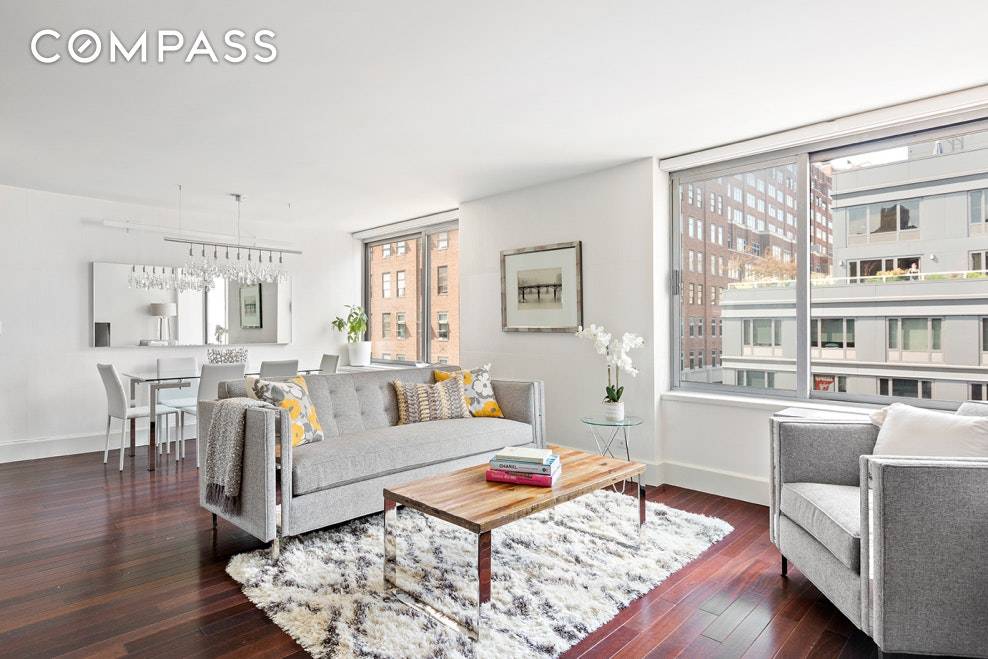 Residence 5L is an oversized, corner 2 bedroom, 2 bathroom condo in the Grand Chelsea, one of the neighborhood's most established full service luxury buildings.