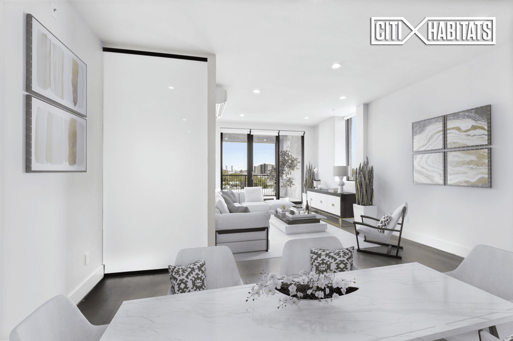 Triple exposure ! Penthouse with a 22' x 7' terrace with open sunset views, flex two bedrooms with two full bathrooms, washer dryer and a flexible option with no cost ...