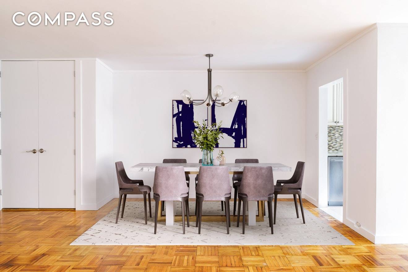 This tastefully renovated two bedroom, two bathroom apartment is located in an elegant Midtown East cooperative.