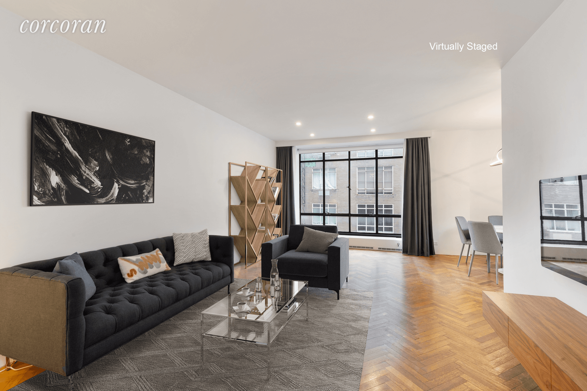 Apt. 9F at 17 West 54th Street is a serene, large one bedroom in the renown, land marked Rockefeller Apartments facing the courtyard garden, with pond and seating areas between ...