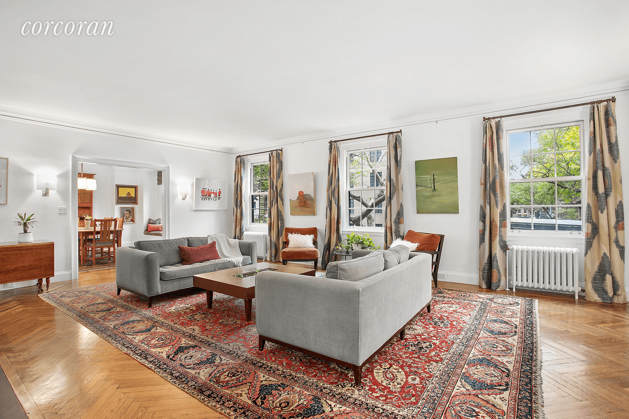 A rare 4 bedroom home in the coveted southwest corner of 1 Pierrepont Street in Brooklyn Heights offering gracious entertaining rooms all flowing from a large welcoming entrance gallery.