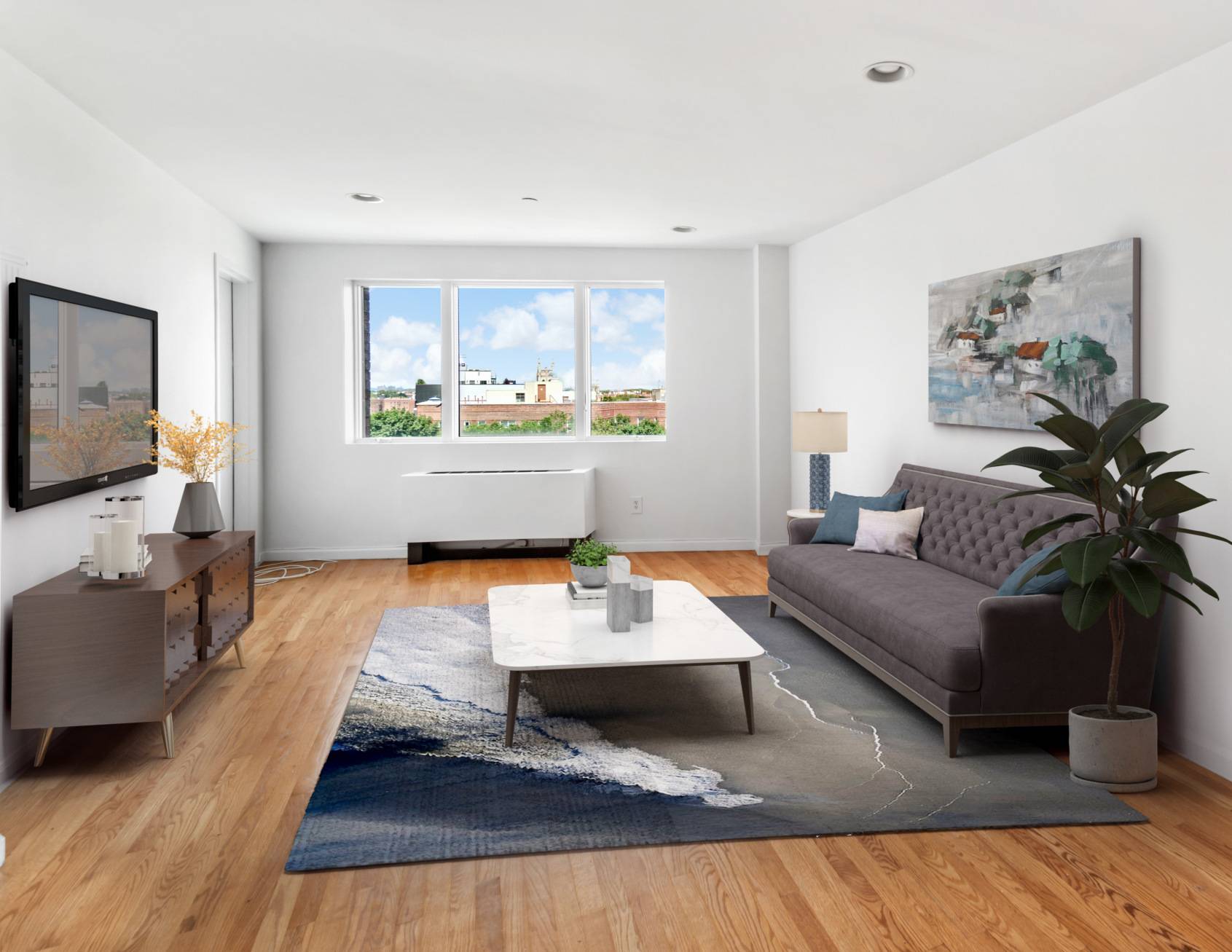 FIRST YEAR OF COMMON CHARGES COVERED BY THE OWNERA one of a kind two bedroom and two bathroom penthouse apartment with a private balcony offering fantastic views of Brooklyn and ...