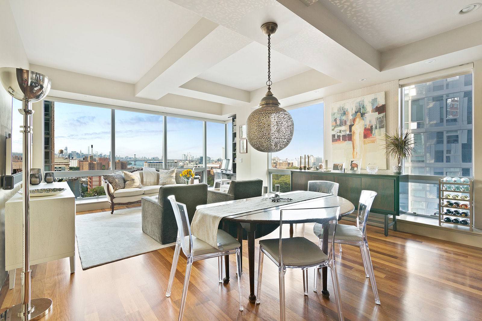 Remarkably beautiful, residence 1201 at the Toren Condominium is a sprawling split two bedroom two bath with breathtaking Manhattan views from a wall of uninterrupted floor to ceiling windows.