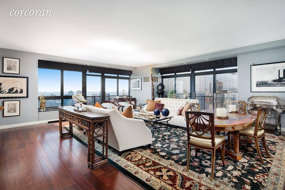 Completely renovated and spacious 42nd floor corner 2 bedroom, 2 bathroom apartment with two balconies at 100 United Nations Plaza one of Manhattan's premier white glove condominiums.